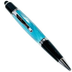 Hand Turned Ballpoint Pen Blue Pearl Turquoise Swirl Acrylic Resin New
